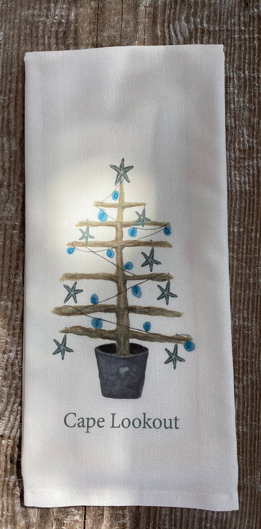 Driftwood Tree with Blue Star Fish "Cape Lookout" Dishtowel