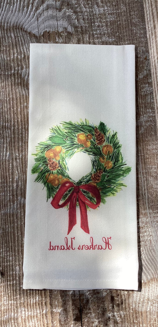 Christmas Wreath with "Harkers Island" Dishtowel