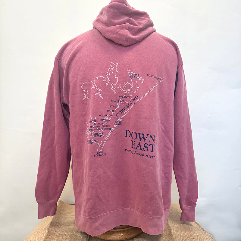 Crimson, Hooded Pullover Sweatshirt DE Map Outline