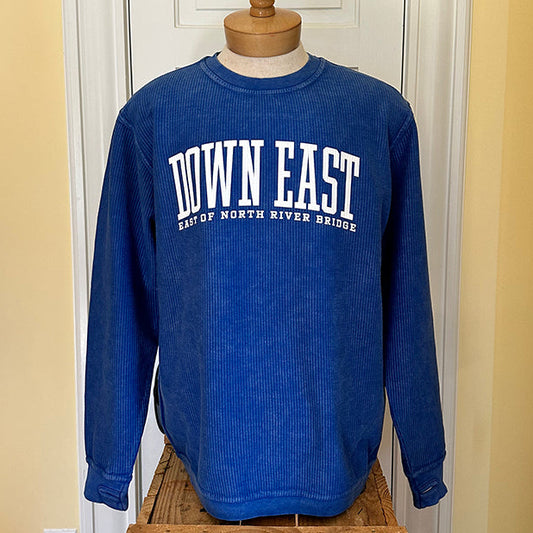 Down East LS Crew-Neck Oversized Corded Top, Royal/White
