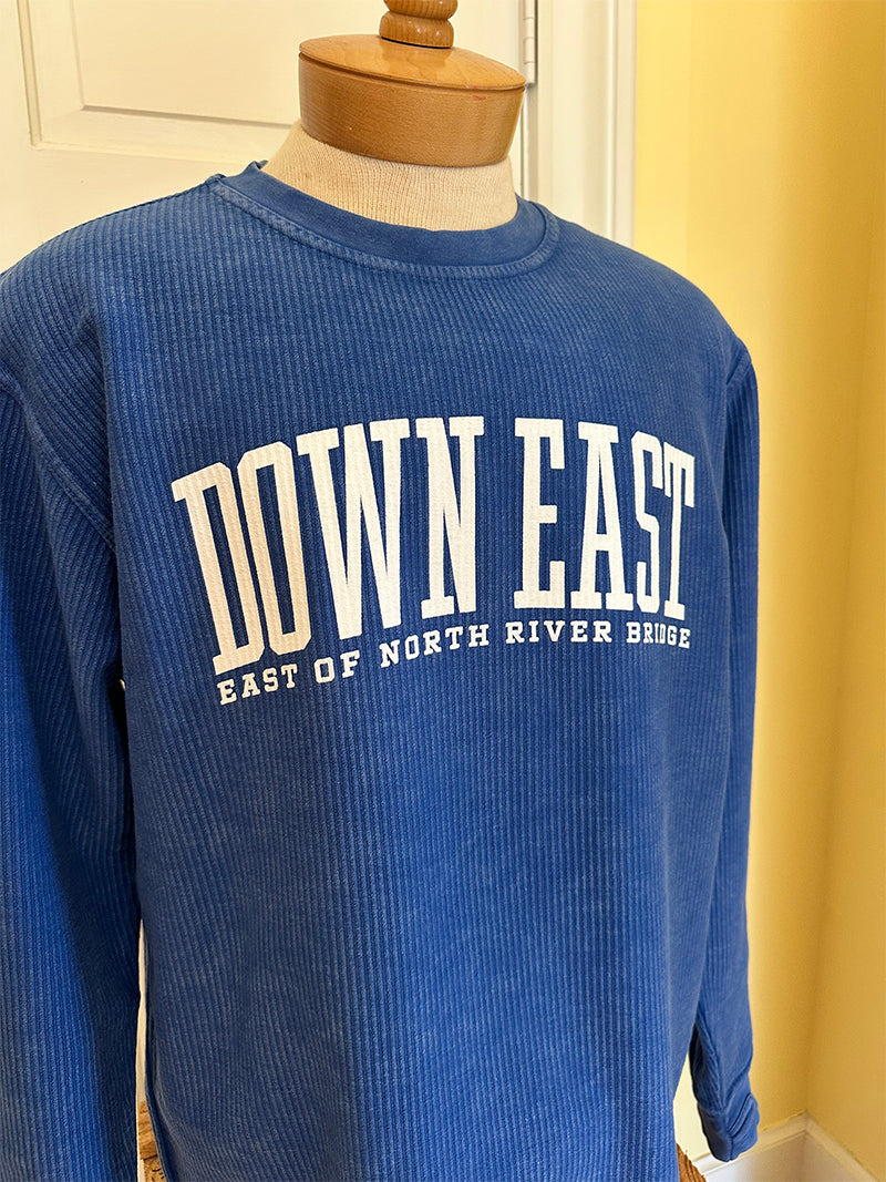 Down East LS Crew-Neck Oversized Corded Top, Royal/White