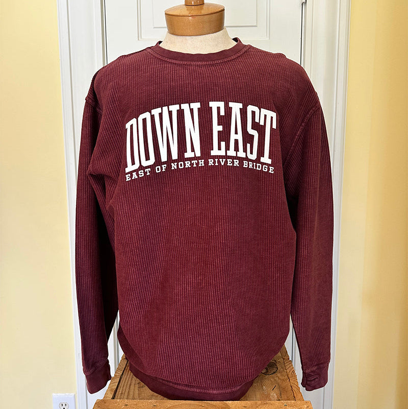 Down East LS Crew-Neck Oversized Corded Top, Maroon/White