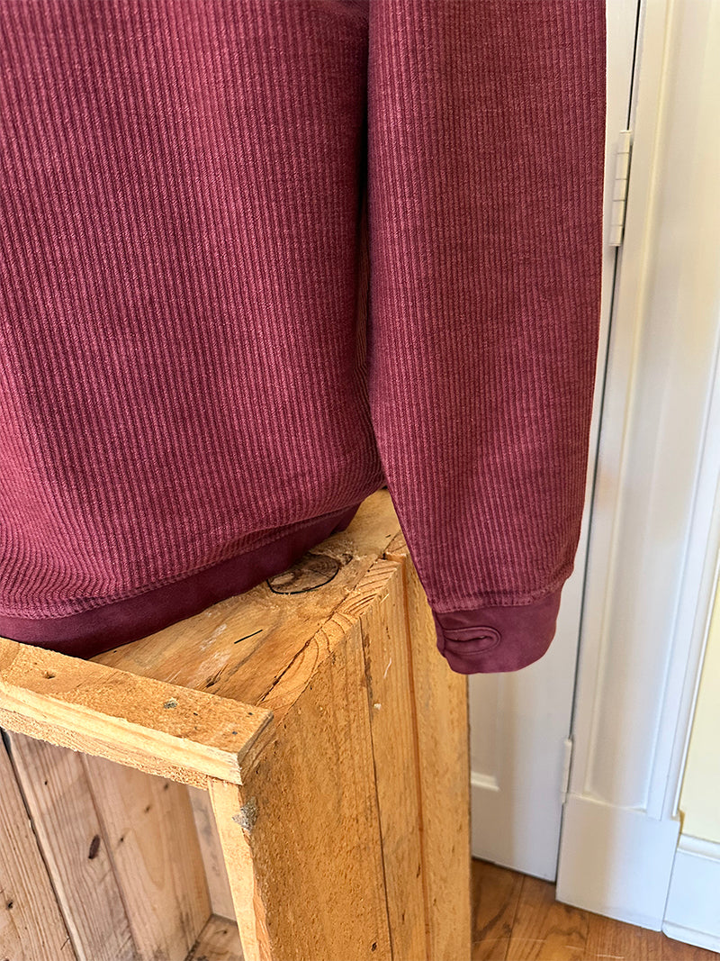 Down East LS Crew-Neck Oversized Corded Top, Maroon/White