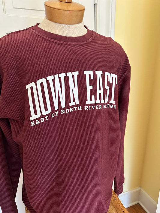 Down East LS Crew-Neck Oversized Corded Top, Maroon/White