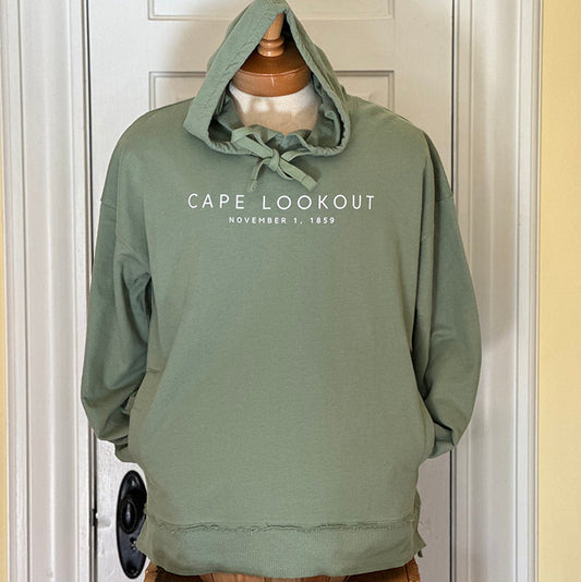 Cape Lookout "Salty Tour" LS Hooded, Sage/White