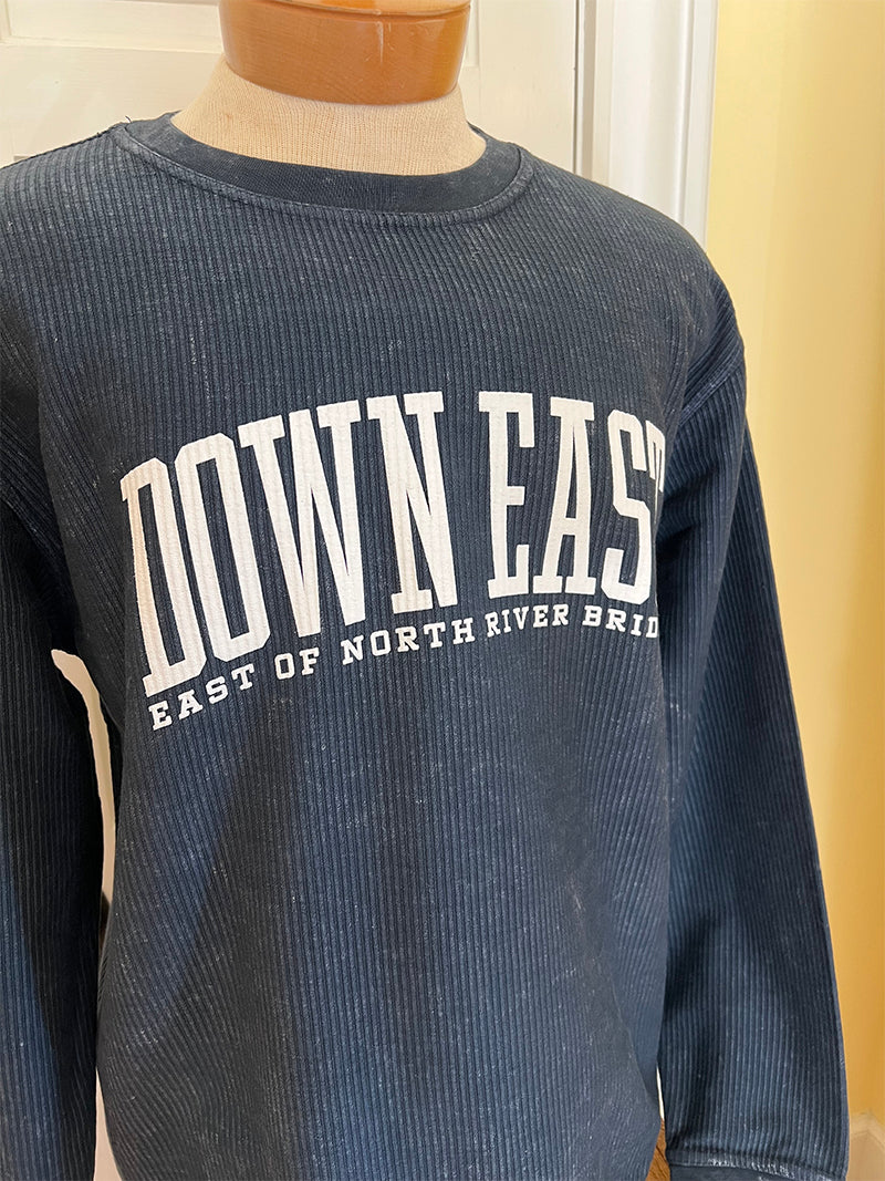 Down East LS Crew-Neck Oversized Corded Top, Navy/White