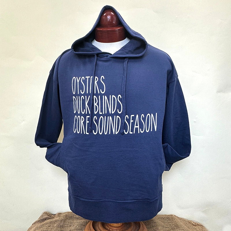 Favorite Things Hooded Terry Fleece in Denim w/ White