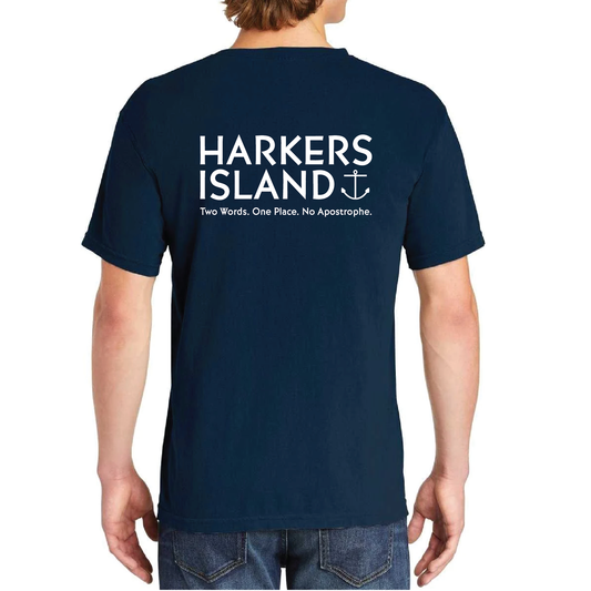 SS Tee Harkers Island Two Words, True Navy (w/ Pocket)