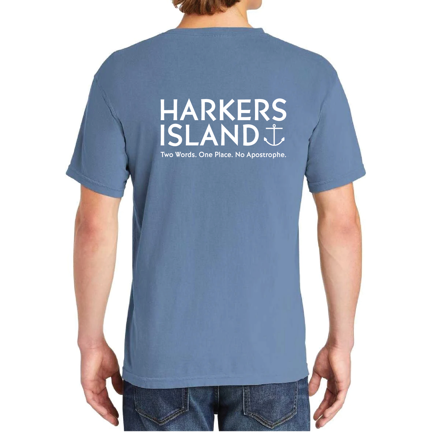SS Tee Harkers Island Two Words, Wash Denim (w/ Pocket)