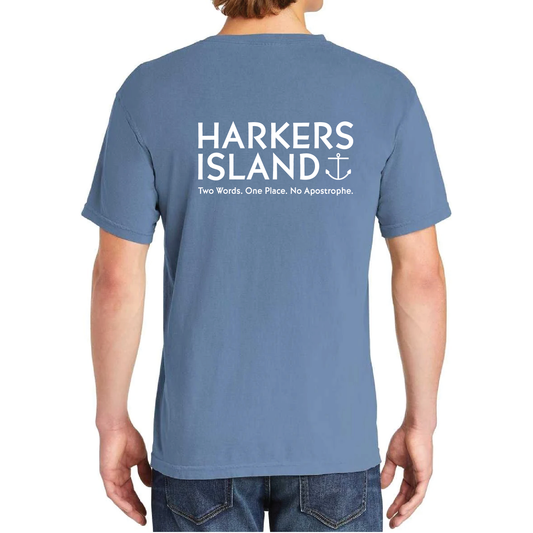 SS Tee Harkers Island Two Words, Wash Denim (w/ Pocket)