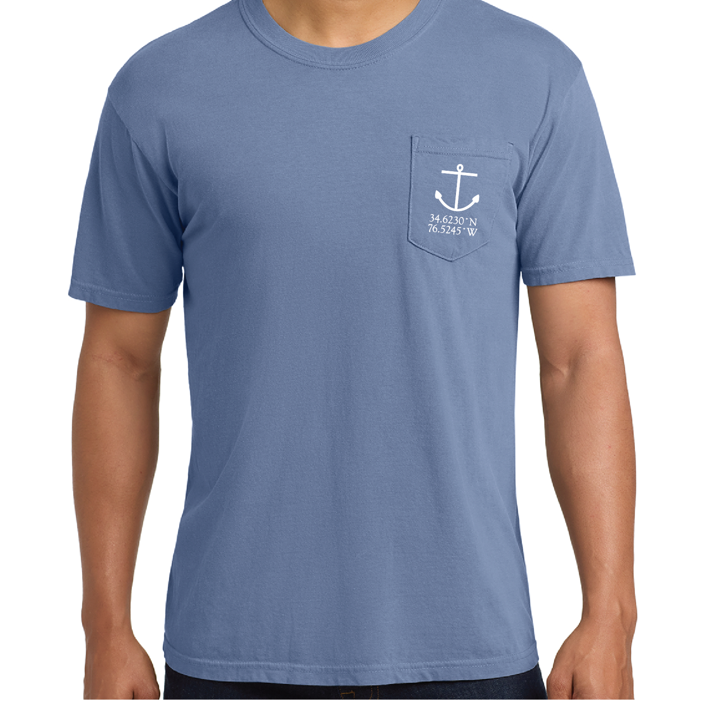 SS Tee Harkers Island Two Words, Wash Denim (w/ Pocket)