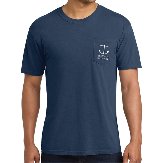 SS Tee Harkers Island Two Words, True Navy (w/ Pocket)
