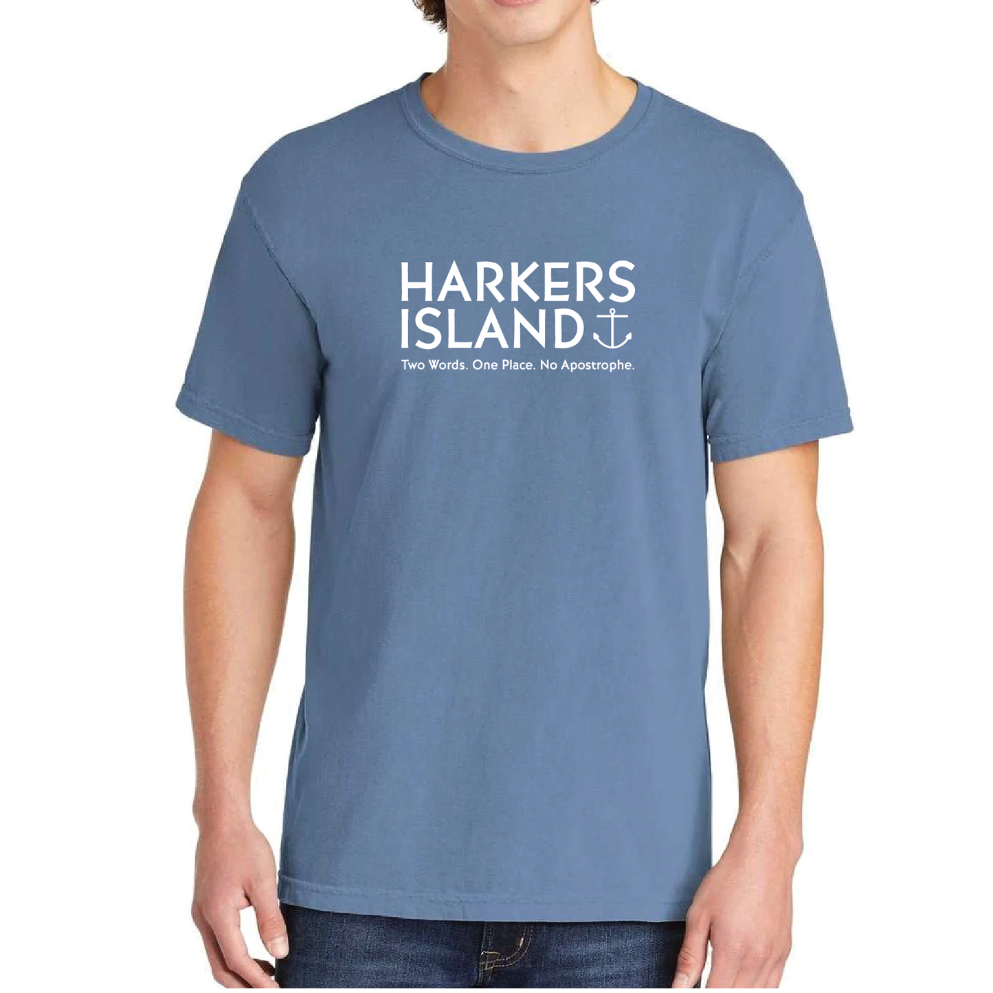 SS Tee Harkers Island Two Words, Wash Denim