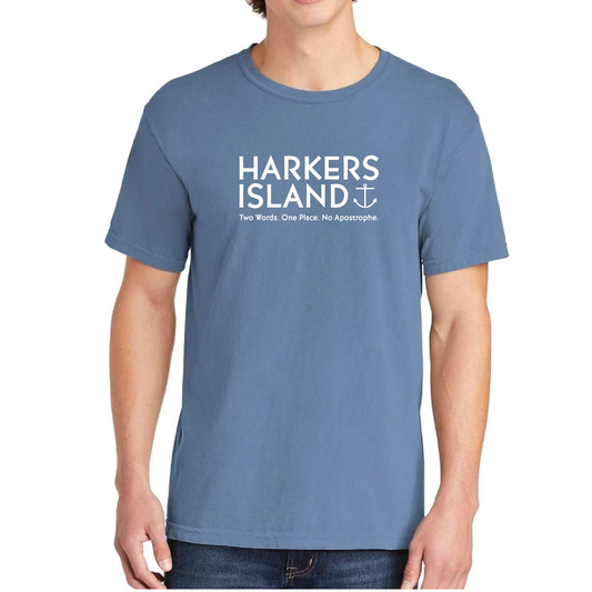 SS Tee Harkers Island Two Words, Wash Denim