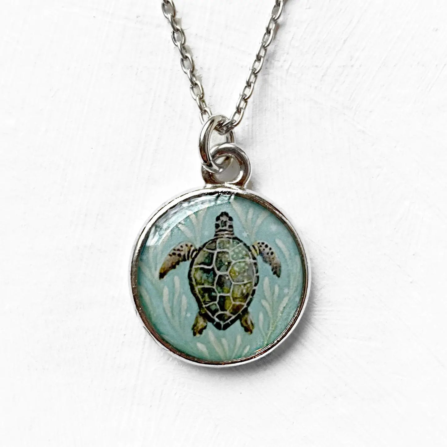 Sea Turtle Silver Necklace 18"
