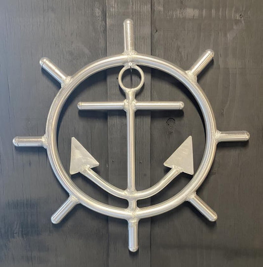 Island Ships Wheel with Anchor Aluminum Decor