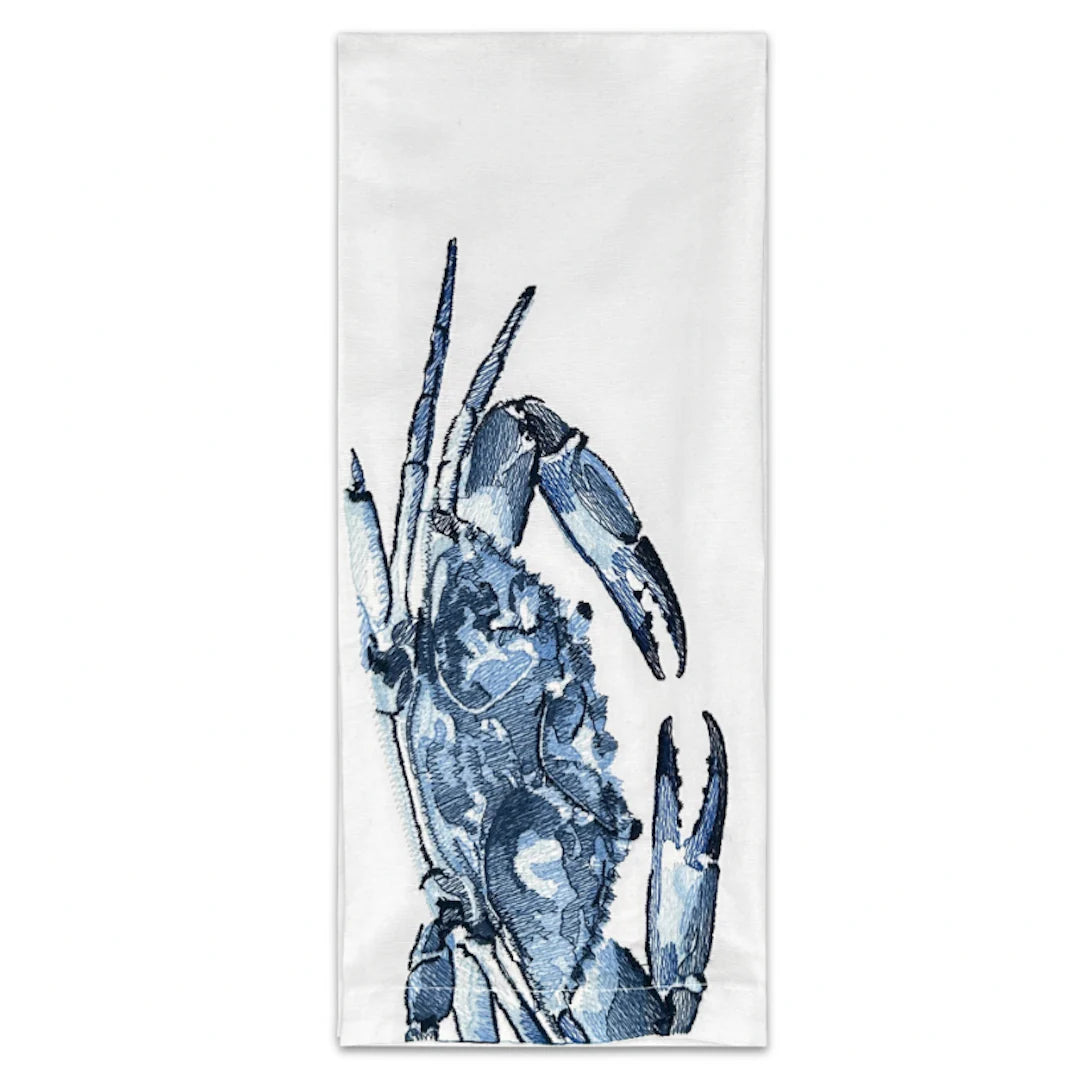 Blue Crab Tea Towel Embroidered