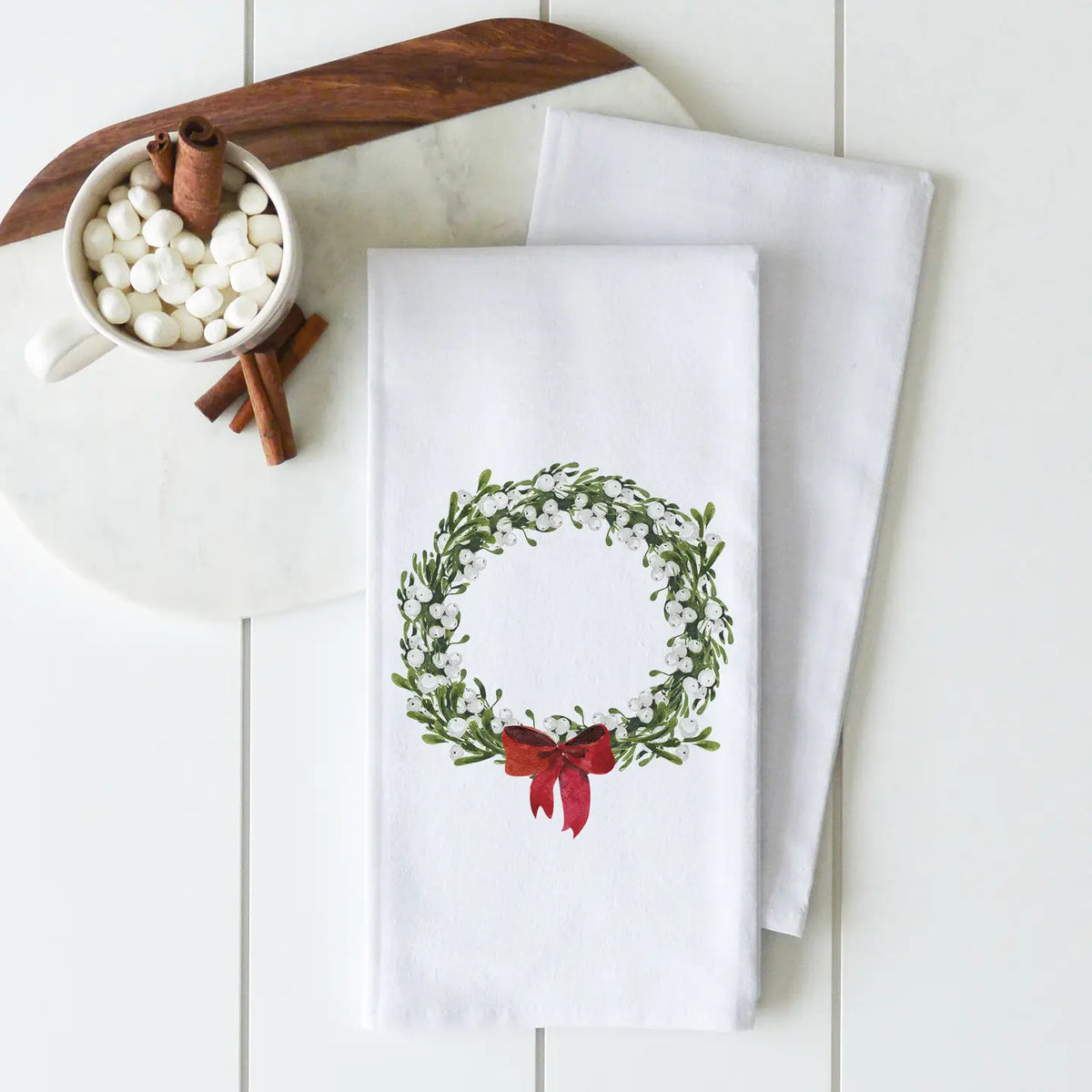 Red Bow Wreath tea towel,natural