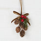 6" Long Hanging Decor-birch cones with red berries