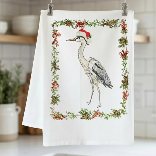 Holiday Heron with Border Kitchen Towel