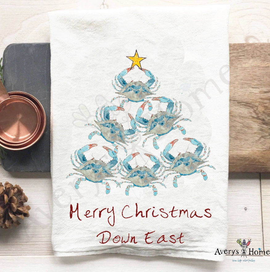 Coastal Beach Christmas tea towel