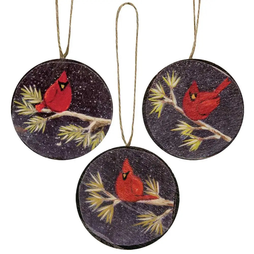 Cardinal Round Wooden Christmas Ornament