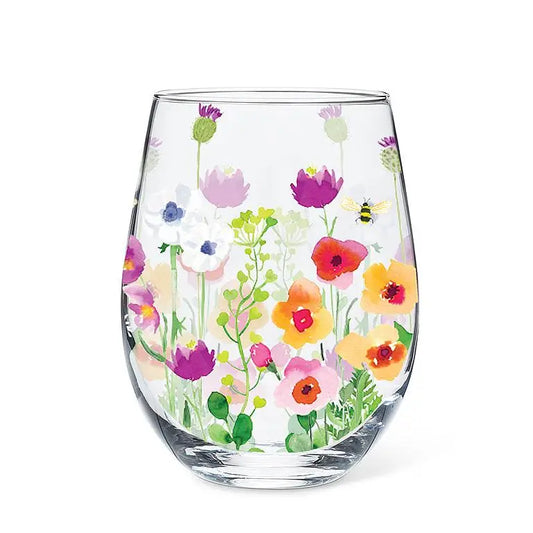 Floral Bee Garden WIne Glass