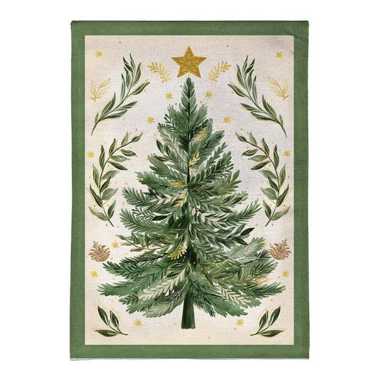 Christmas Tree with Acorn Burlap House Flag