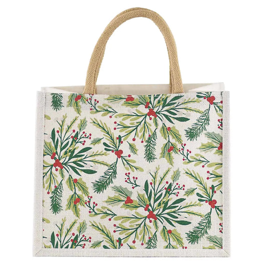 Holly Jolly Gift Tote White/Multi 12X10X8