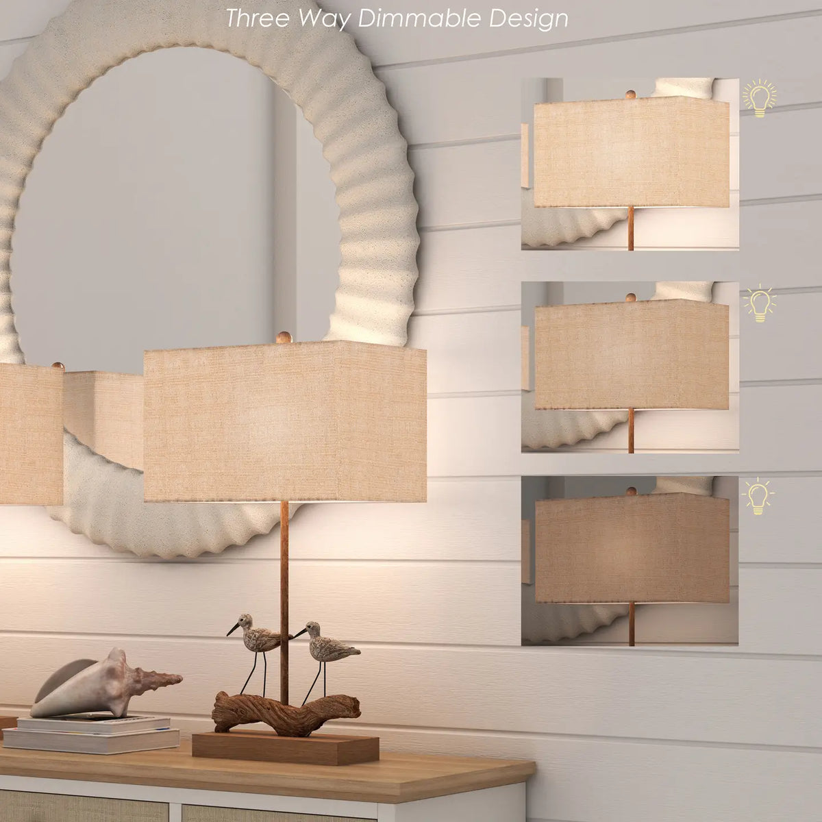 Beach Birds, Set 0f 2, Coastal Table Lamps w/3-Way Switch