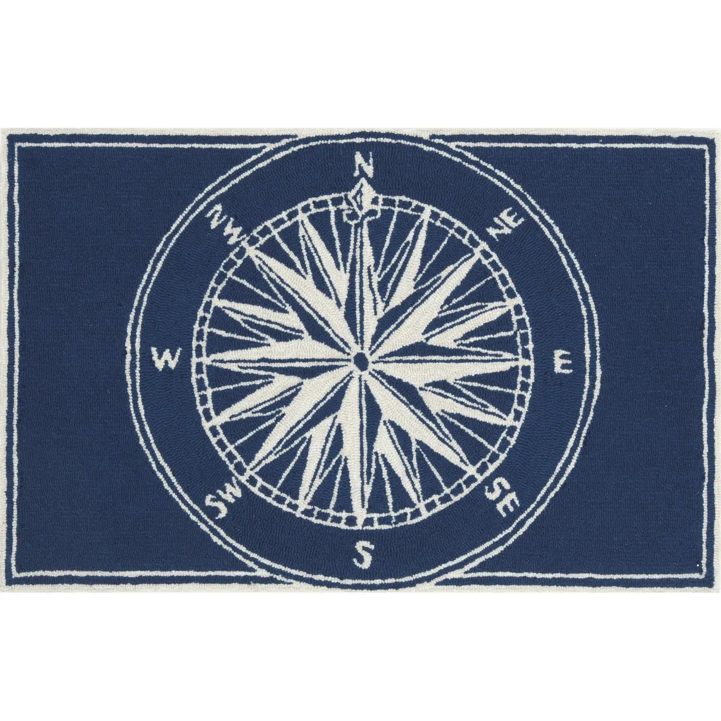 Front porch Compass Indoor/Outdoor Rug, Navy 1'8"x2'6"