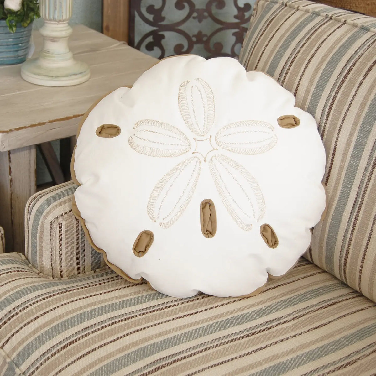 Sand Dollar Shaped Pillow - Beige/White