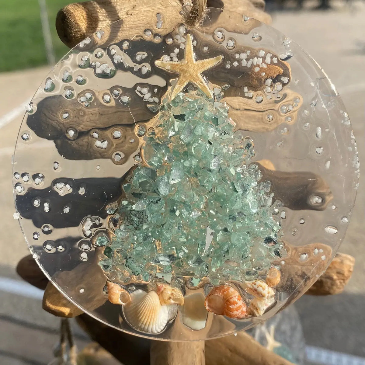 Coastal Christmas Orn. Aqua Christmas Tree w/Shells