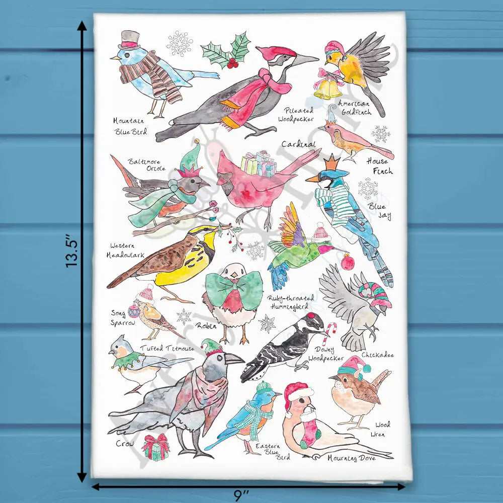 Christmas Backyard Birds tea towel
