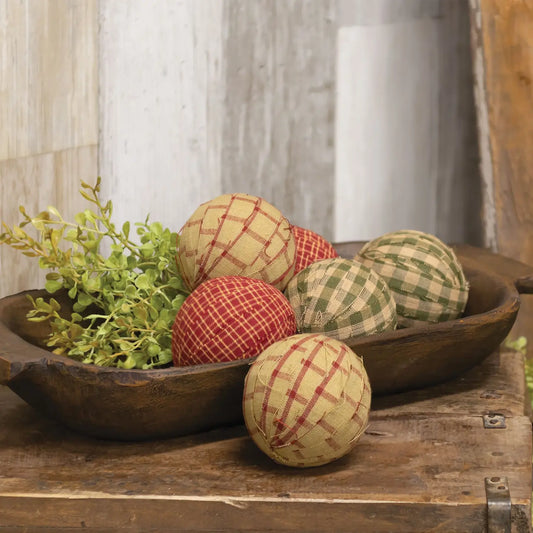 Set of 6 - Primitive Gingham Rag Balls