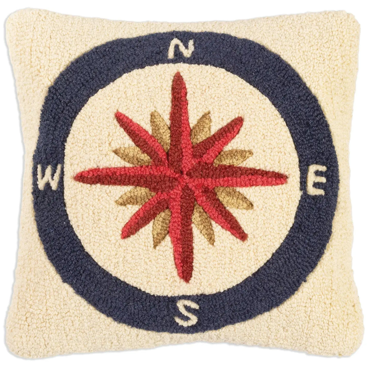 Compass Rose Hooked Wool Pillow