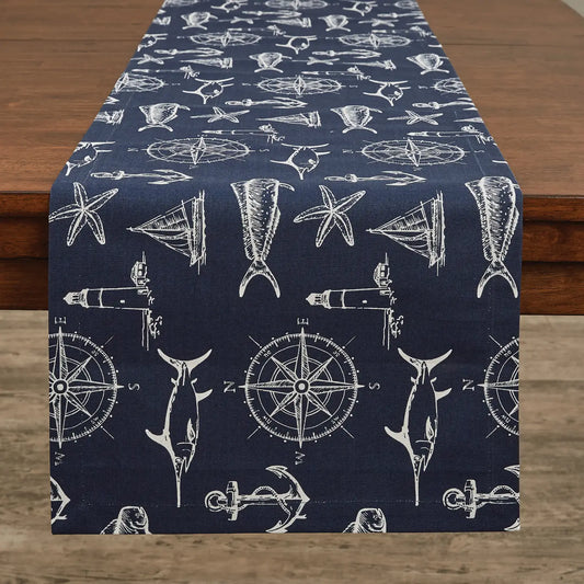 Captain's Quarters Table Runner 72"L-Navy