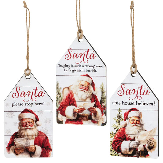 Vintage Santa Believe Wooden Tag