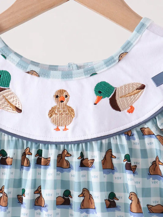 Blue, Mallard Duck-embroidery dress