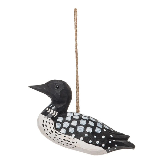 Christmas Loon Carved Wood Ornament