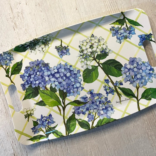 Hydrangea Lattice Floral Bamboo Serving Tray