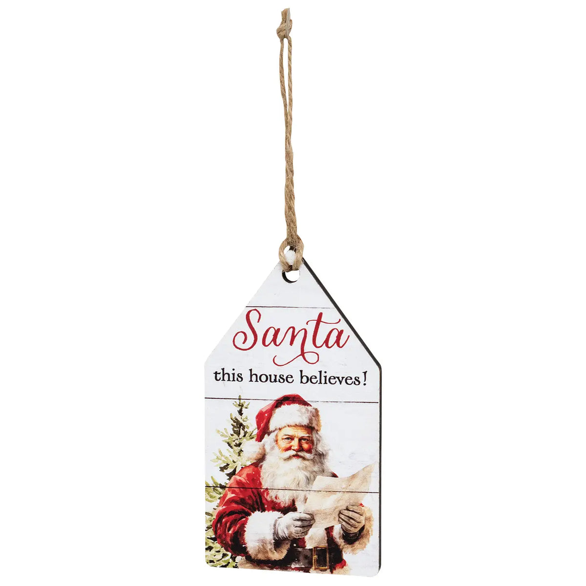 Vintage Santa Believe Wooden Tag