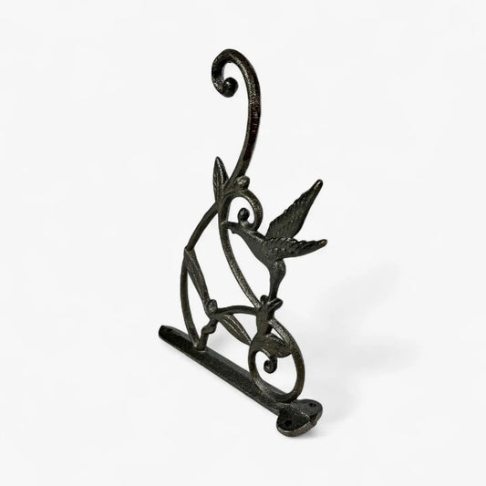 Hummingbird Plant Hanger, Cast Iron Wall Bracket, Natural Iron
