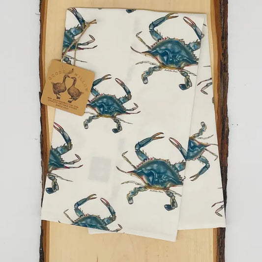 Kitchen Towel, Crab on White Linen