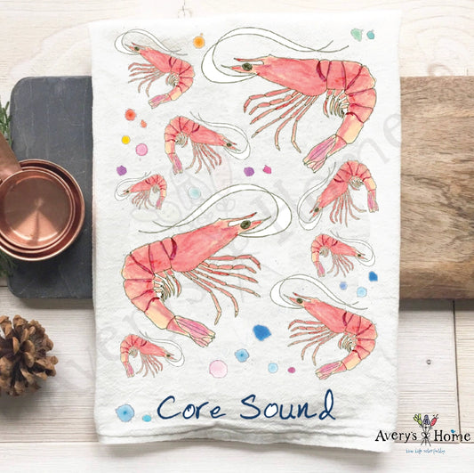 Shrimp "Core Sound" tea towel
