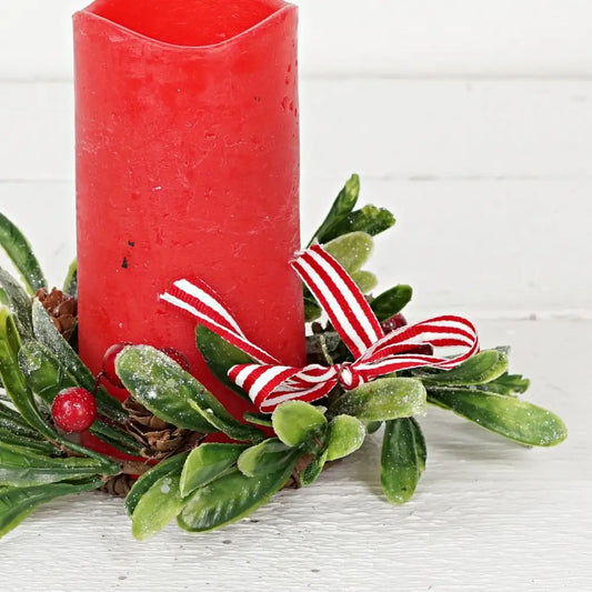 9 inch Ring-sparkled mistletoe w/red berries