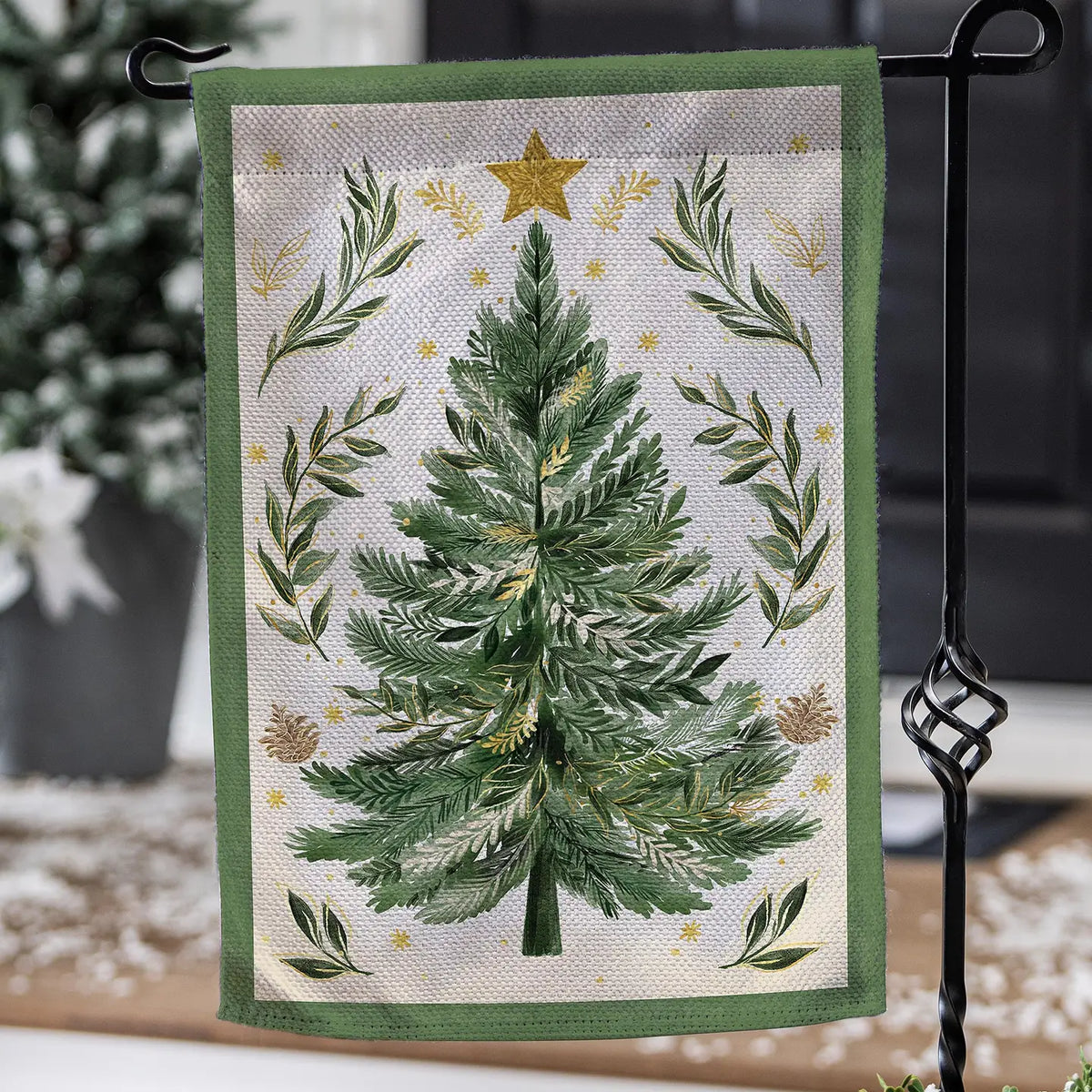Christmas Tree with Acorn Burlap House Flag