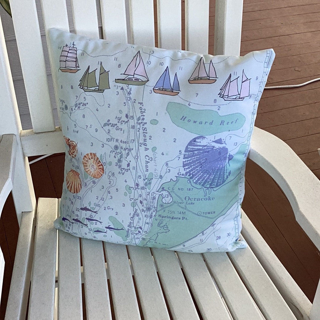 Blue Crab with Ocracoke Lighthouse, Pillow