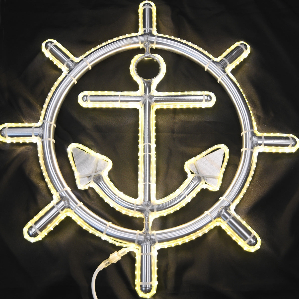 Island Ships Wheel with Anchor Aluminum Decor