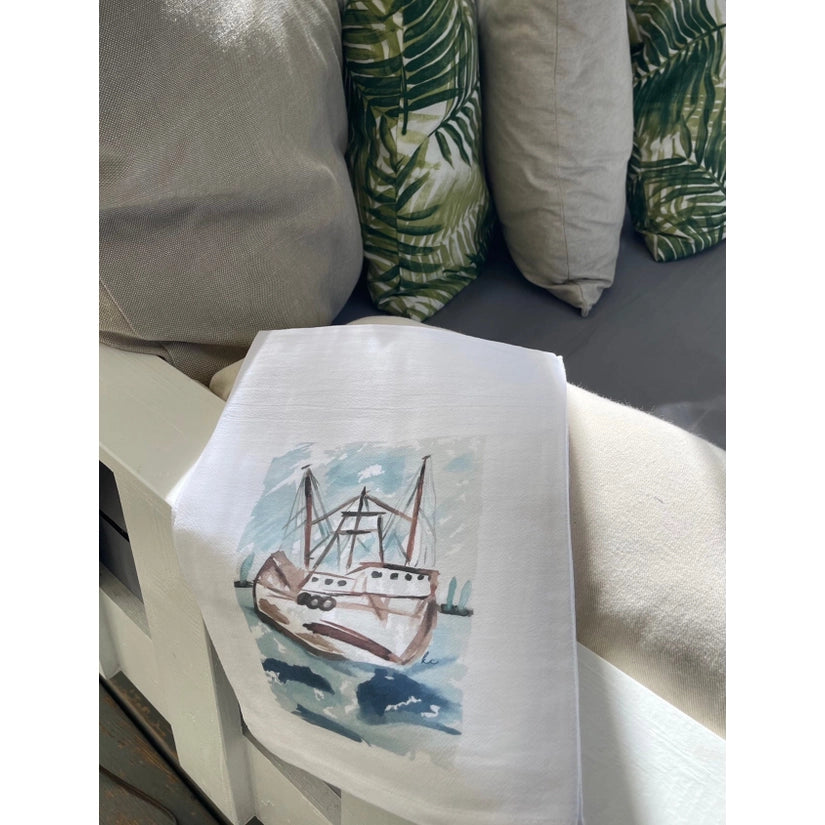 Shrimp Boat Tea Towel, Half-Pint Designs